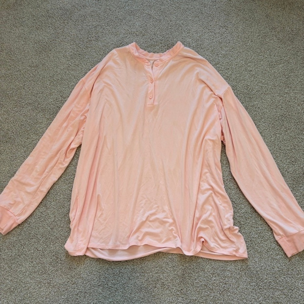 SET Active Sleep Oversized Henley Sleep Shirt Womens M Pink Soft Modal Lounge